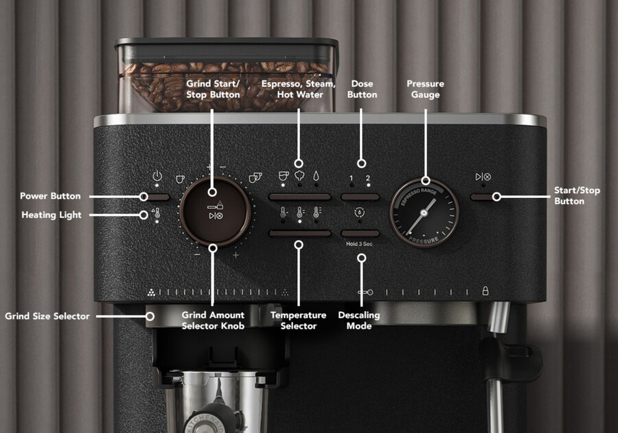 halbautomatische espressomaschine mit kegelmahlwerk